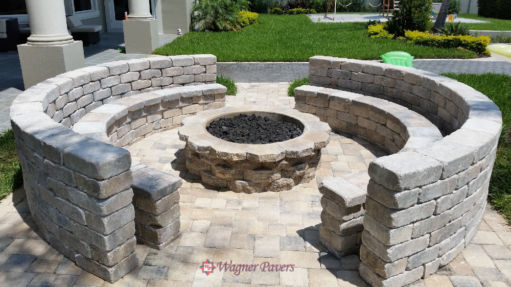 Wagner Pavers Contractor Firepit Installation with seating in Brevard County FL 